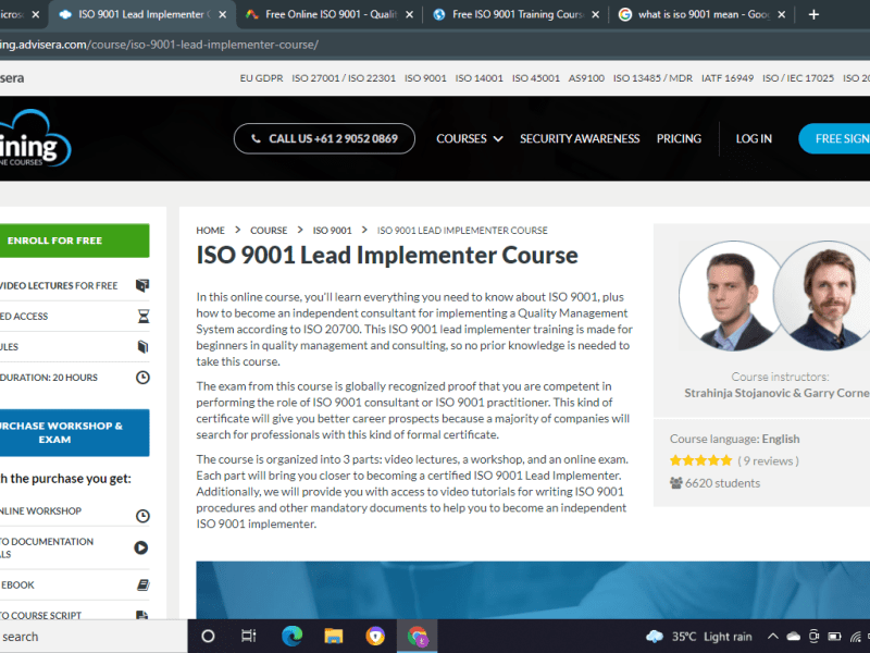 Free ISO 9001 training and certification online courses